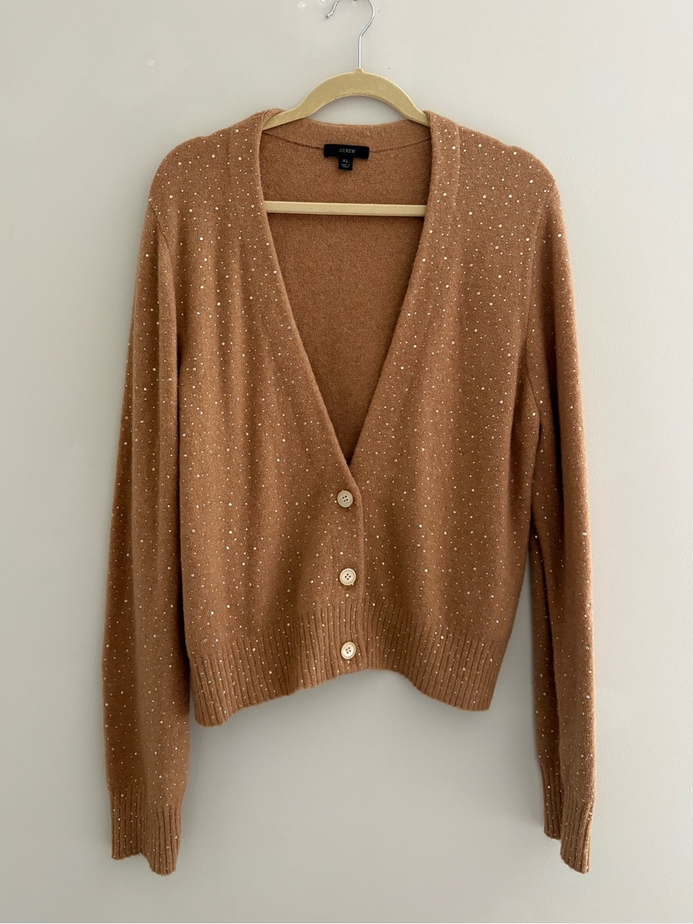 J. Crew V-Neck Sparkle Cardigan Sweater in Supersoft Yarn Wool Blend Size XL